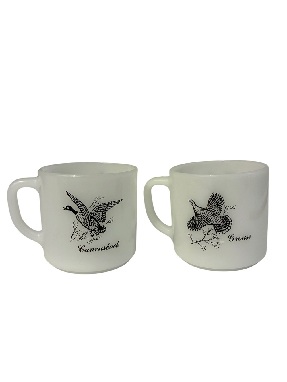 Vintage Federal Glass Milk Glass Game Bird Mugs Set of 2 Canada Goose & Pheasant